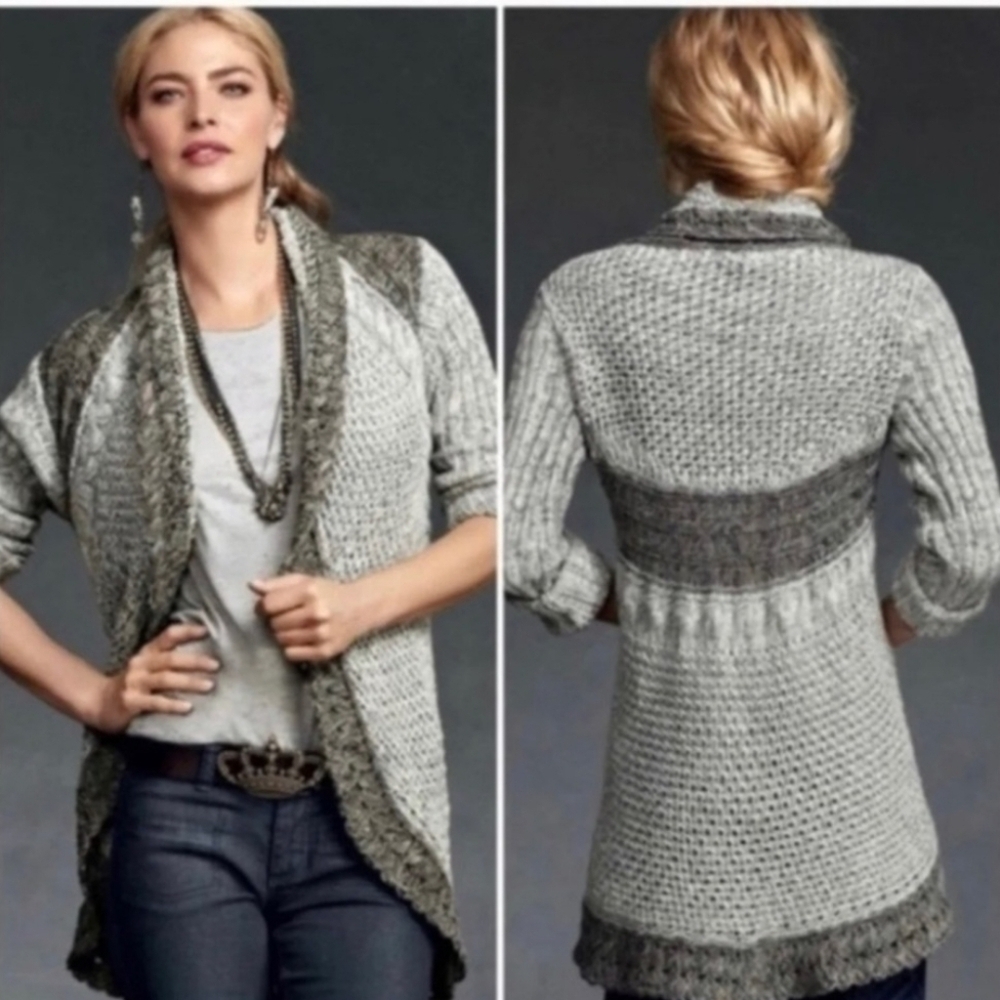 Cabi Women's Shadow Circle Gray Loose Knit Cotton 910 Cardigan Medium Open Front